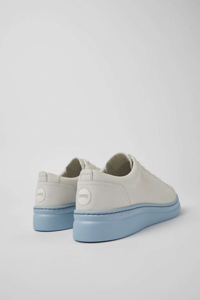 Back view of Runner Up White and blue non-dyed leather sneakers for women