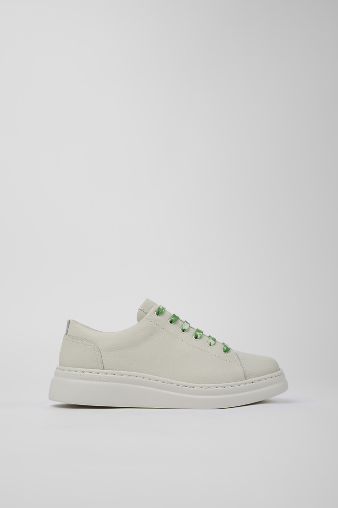 Image of Side view of Runner Up White Leather Sneaker for Women