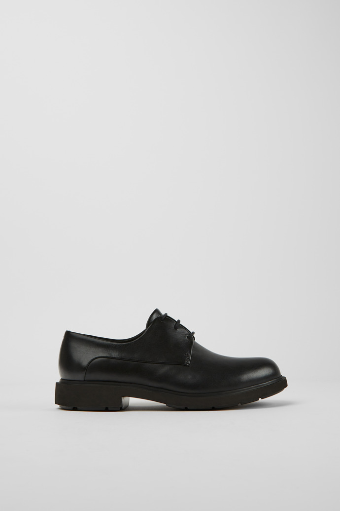 Side view of Neuman Black leather lace-up shoes