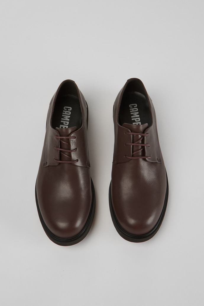 Overhead view of Neuman Brown leather lace-up shoes