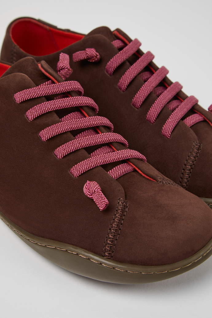 Close-up view of Peu Brown nubuck shoes for women