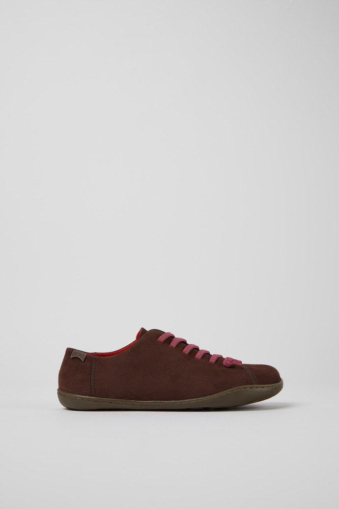 Side view of Peu Brown nubuck shoes for women