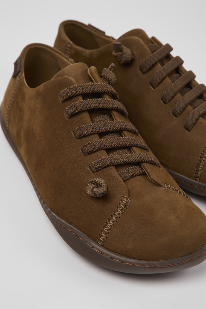 Close-up view of Peu Brown nubuck shoes for women