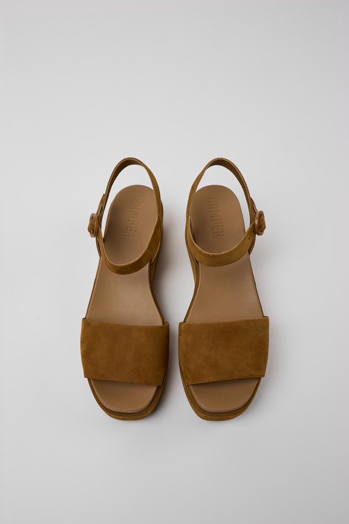 Overhead view of Misia Brown nubuck sandals for women
