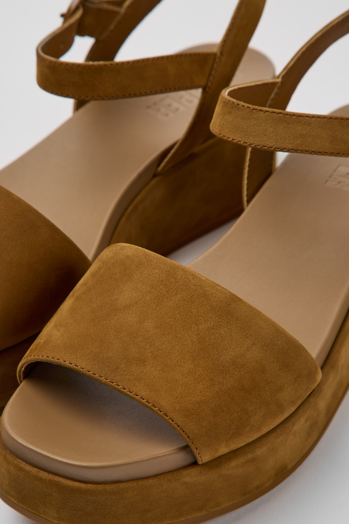 Close-up view of Misia Brown nubuck sandals for women
