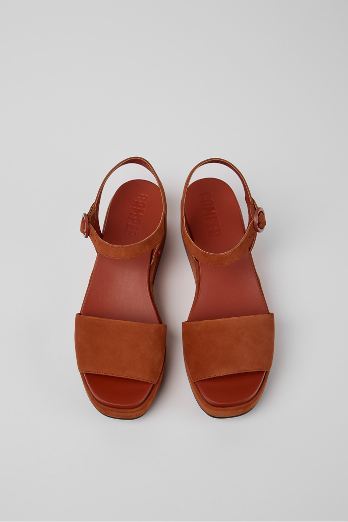 Overhead view of Misia Red nubuck sandals for women