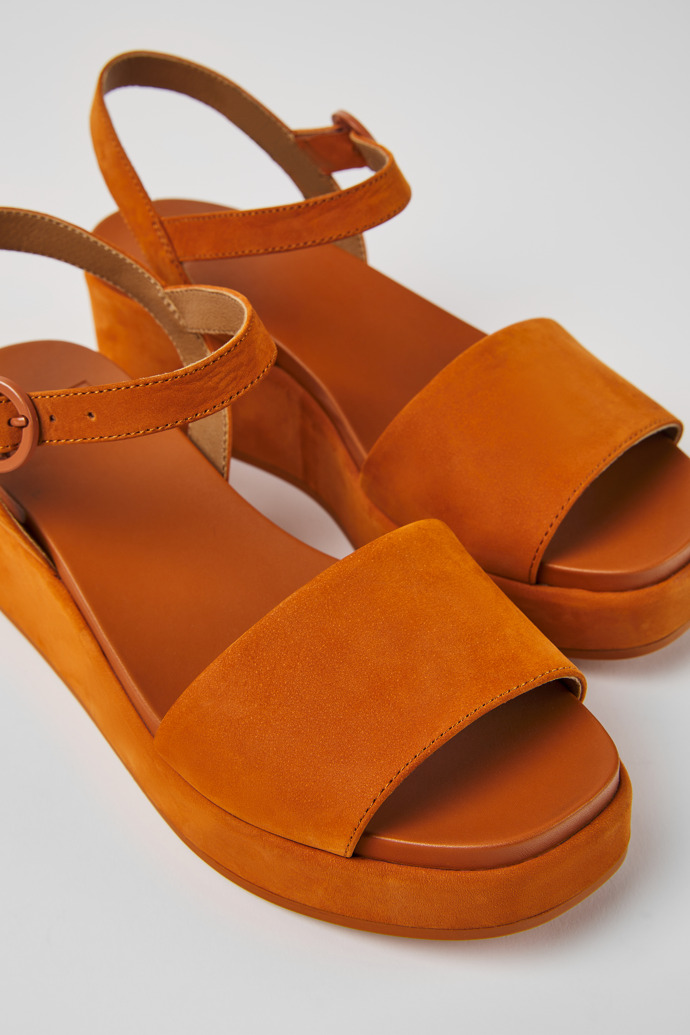 Close-up view of Misia Brown nubuck sandals for women