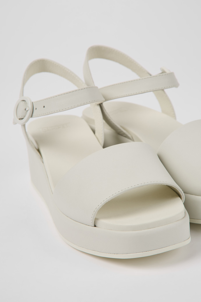 Close-up view of Misia White leather sandals for women