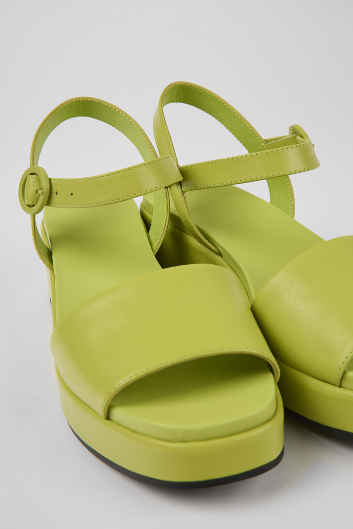 Close-up view of Misia Green leather sandals for women
