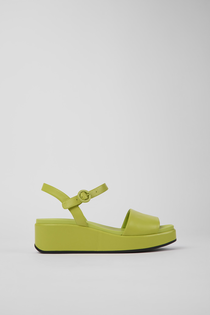 Image of Side view of Misia Green leather sandals for women