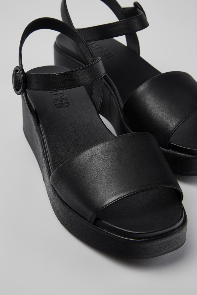 Close-up view of Misia Black Leather 2-Strap Sandal for Women