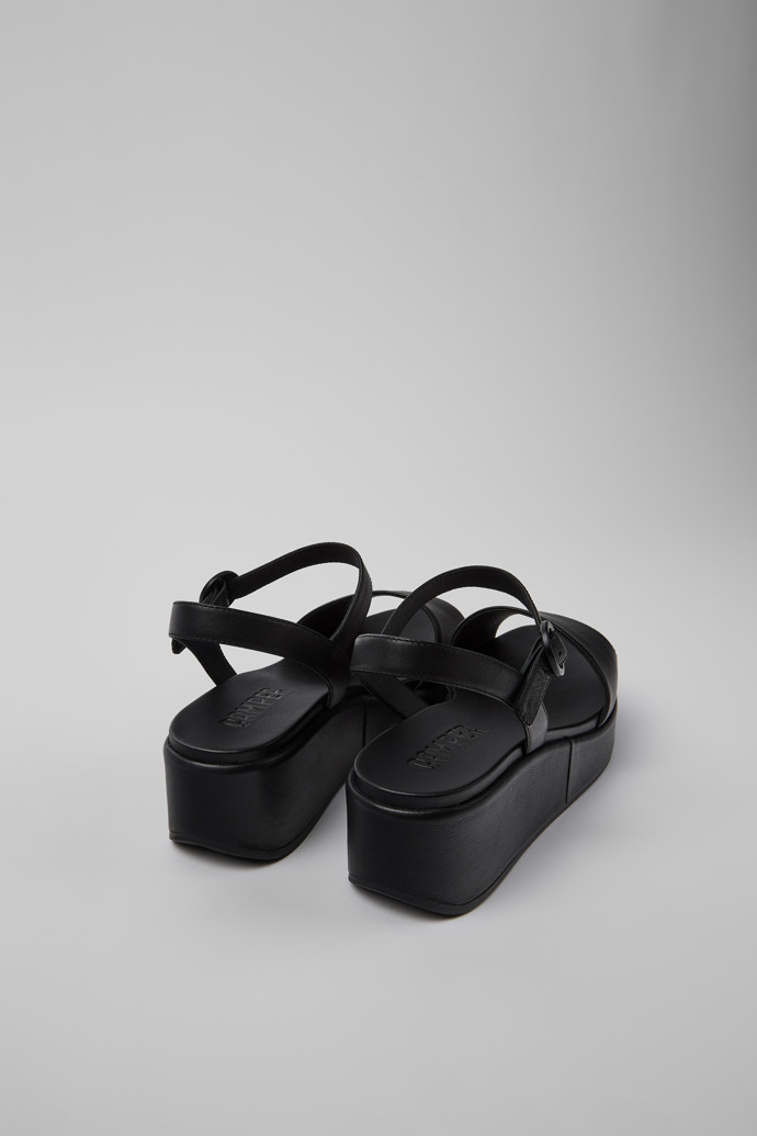 Back view of Misia Black Leather 2-Strap Sandal for Women
