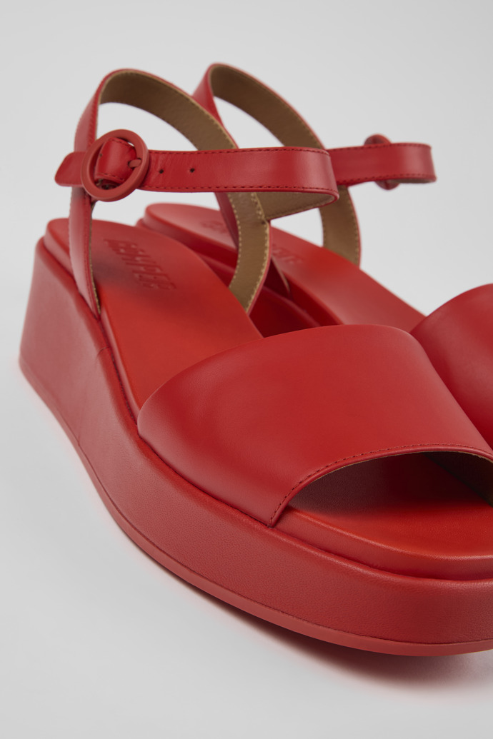 Misia Czerwone skórzane sandały damskie z 2 paskami