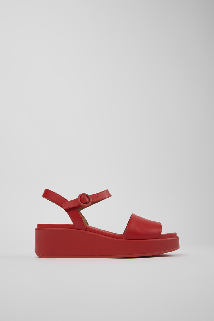 Image of Side view of Misia Red Leather 2-Strap Sandal for Women
