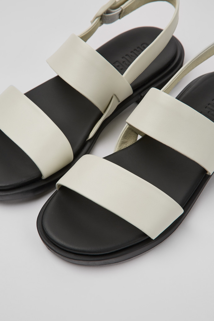 Close-up view of Edy White leather sandals for women