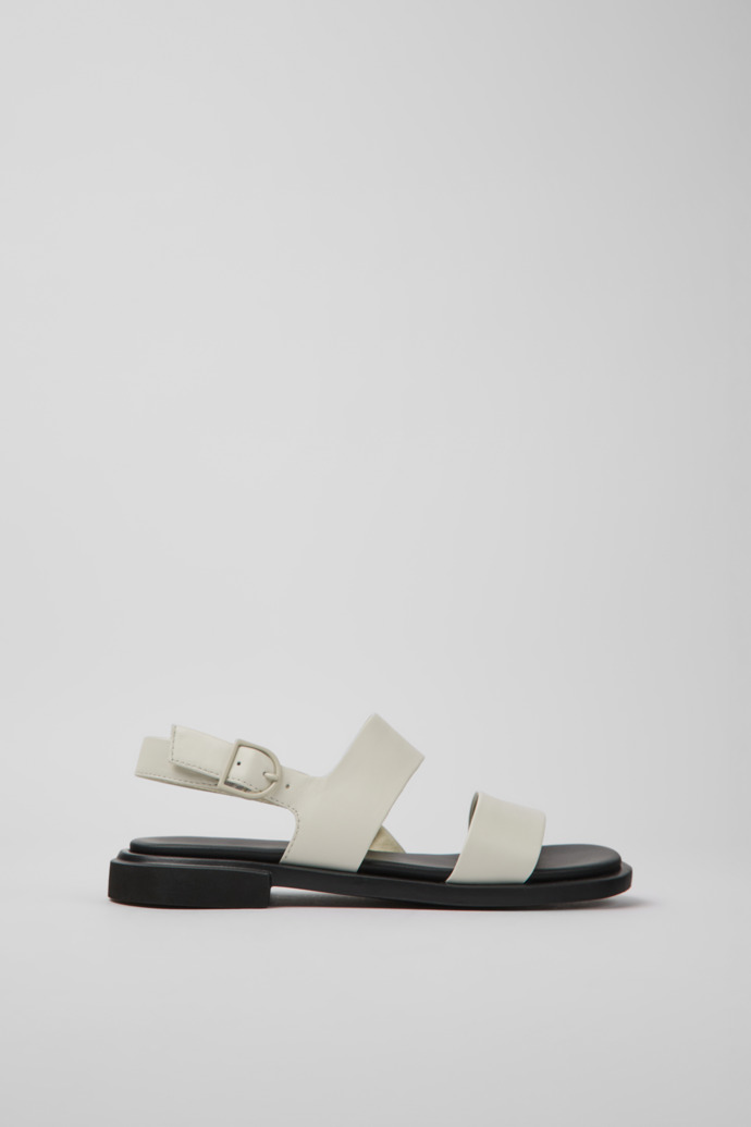 Side view of Edy White leather sandals for women