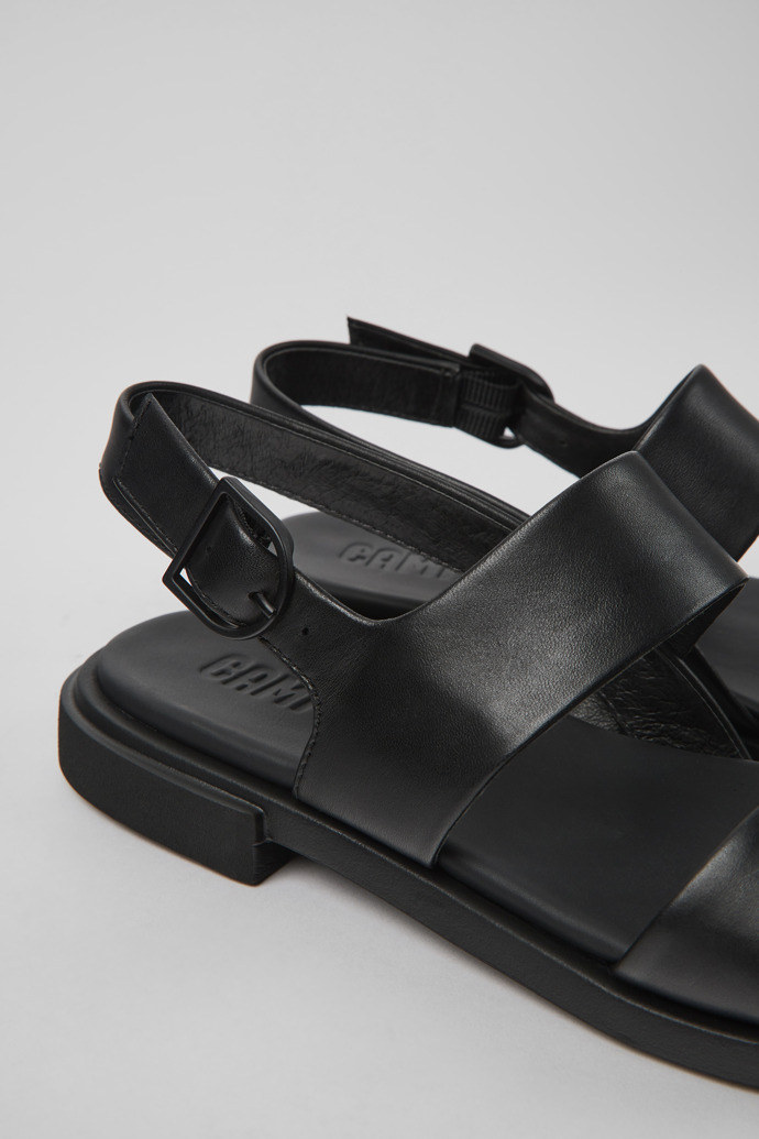 Close-up view of Edy Black leather sandals for women