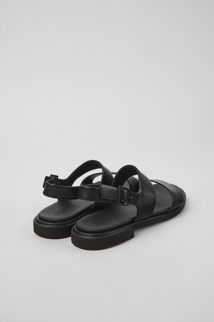 Back view of Edy Black leather sandals for women