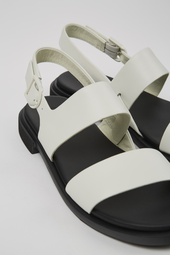 Close-up view of Edy White Leather Sandal for Women