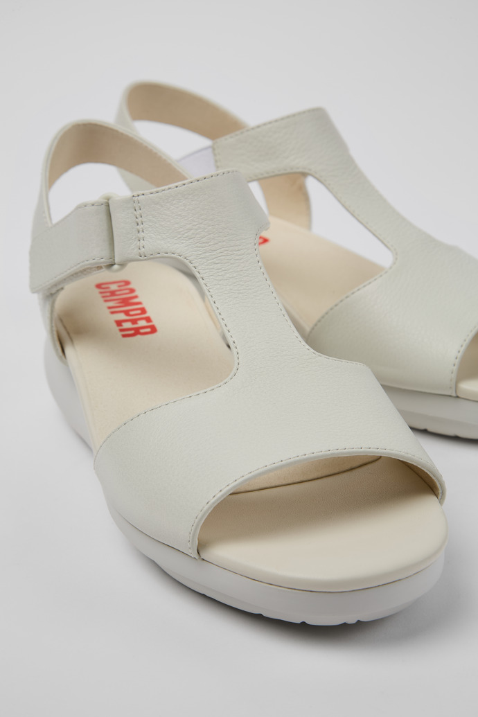 Close-up view of Balloon White leather sandals for women