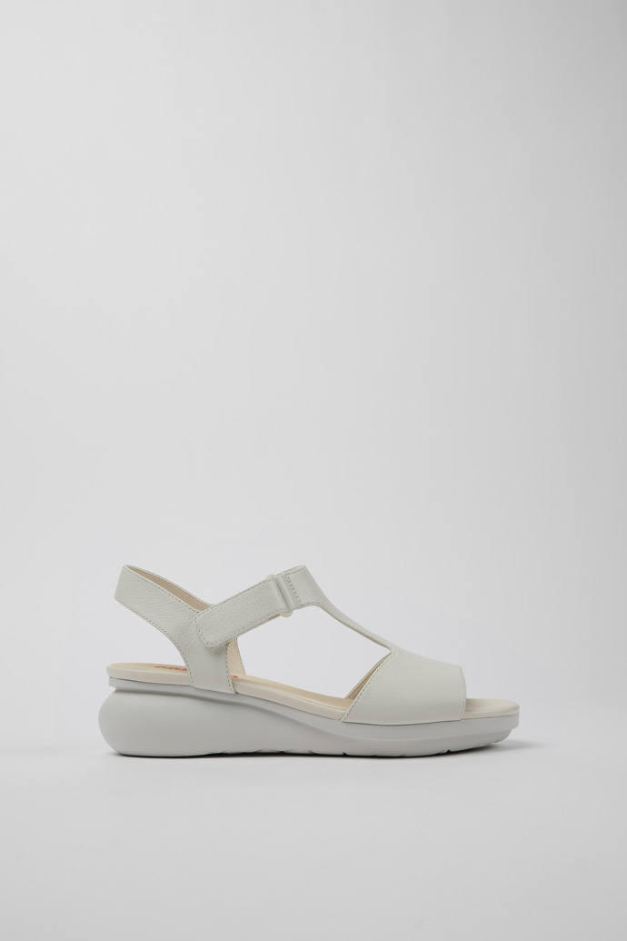 Side view of Balloon White leather sandals for women