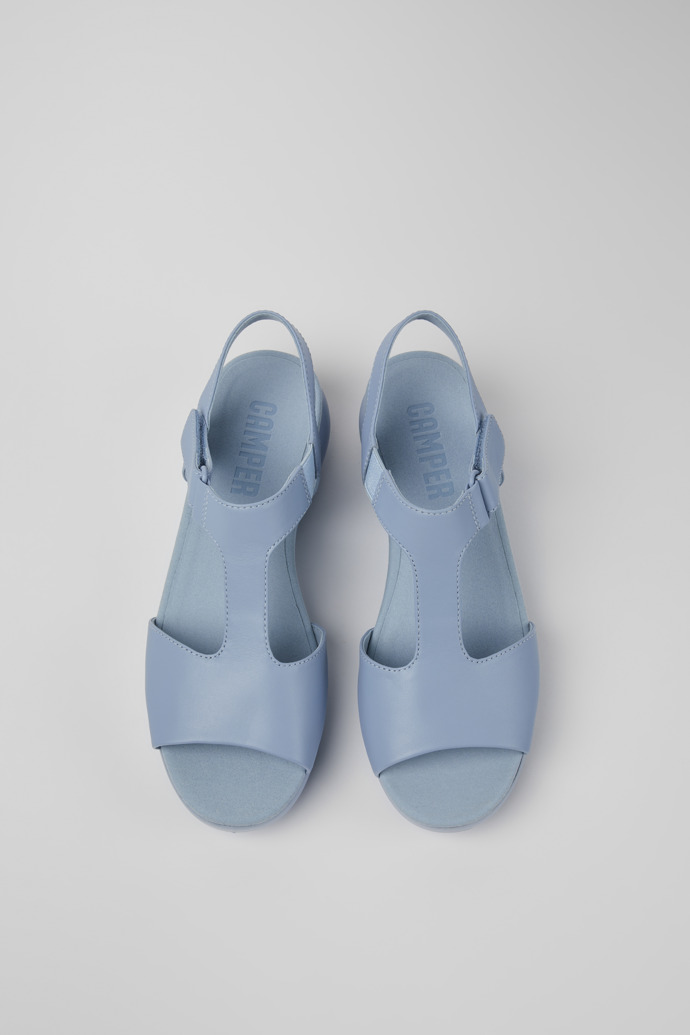 Overhead view of Balloon Light blue leather sandals for women