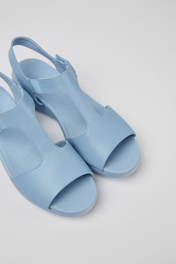 Close-up view of Balloon Light blue leather sandals for women