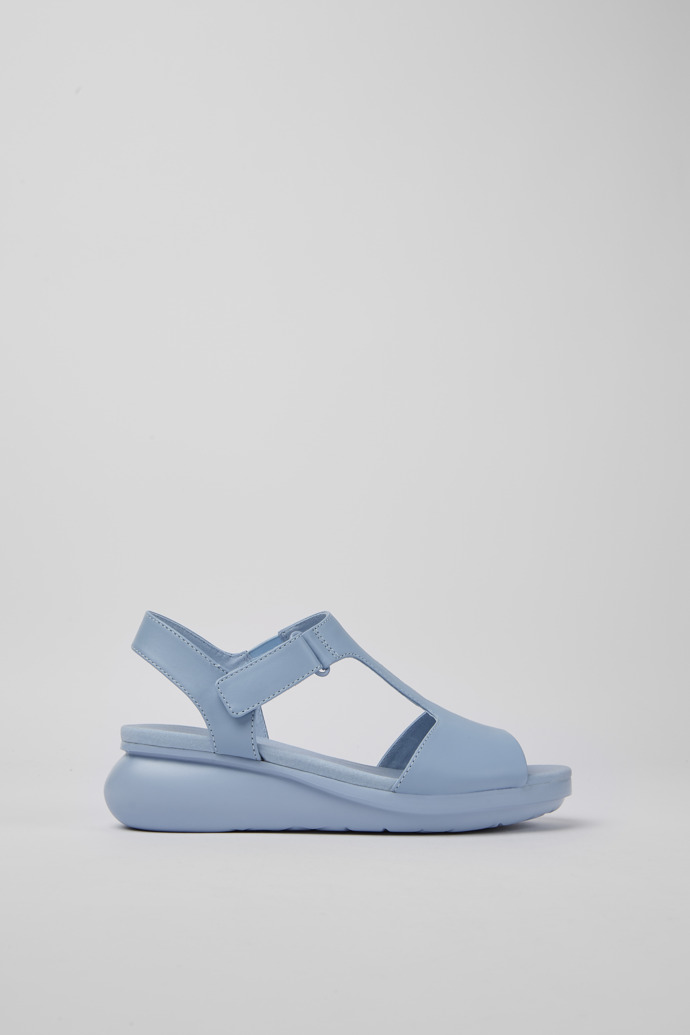 Side view of Balloon Light blue leather sandals for women