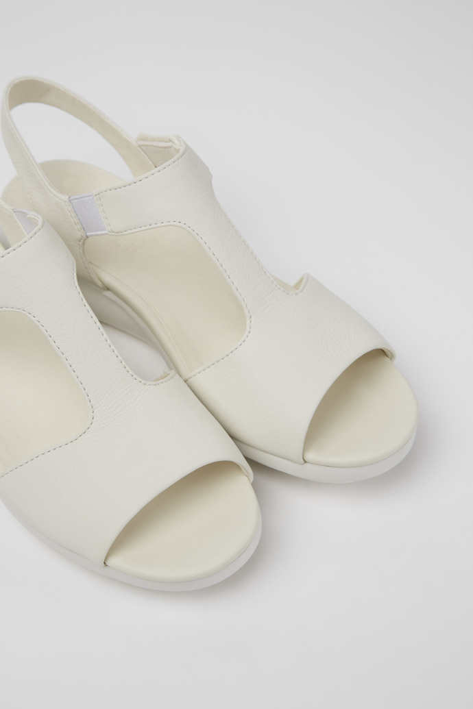 Close-up view of Balloon White leather sandals for women