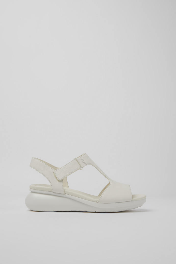 Side view of Balloon White leather sandals for women