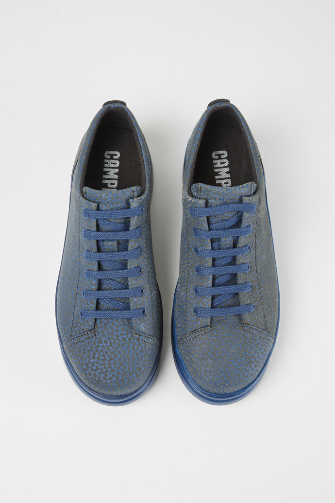 Overhead view of Runner Up Grey-blue leather sneakers