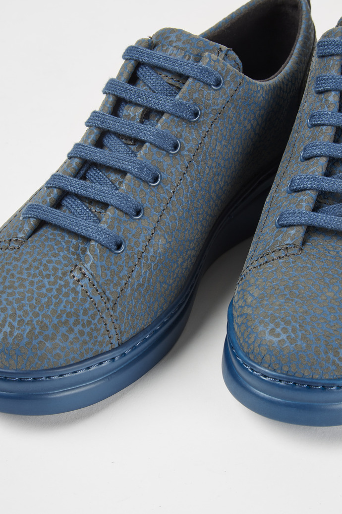 Close-up view of Runner Up Grey-blue leather sneakers
