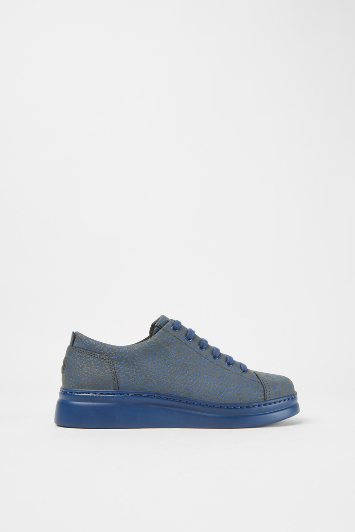 Side view of Runner Up Grey-blue leather sneakers
