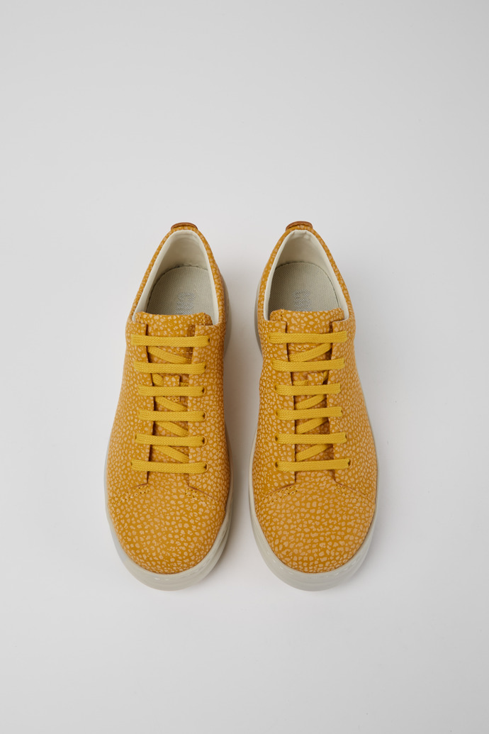 Overhead view of Runner Up Yellow-beige leather sneakers