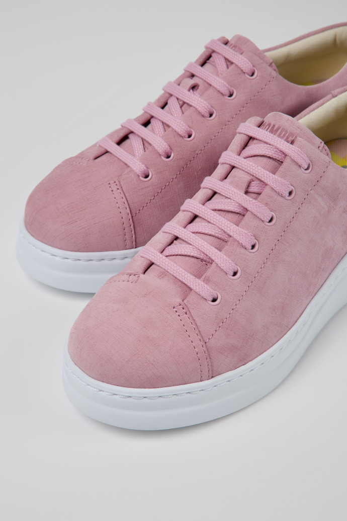 Close-up view of Runner Up Pink nubuck sneakers for women