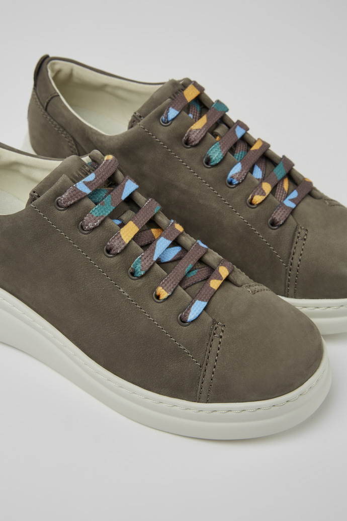 Close-up view of Runner Up Brown-gray nubuck sneakers for women