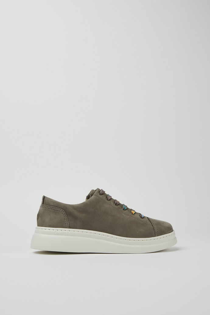 Side view of Runner Up Brown-gray nubuck sneakers for women