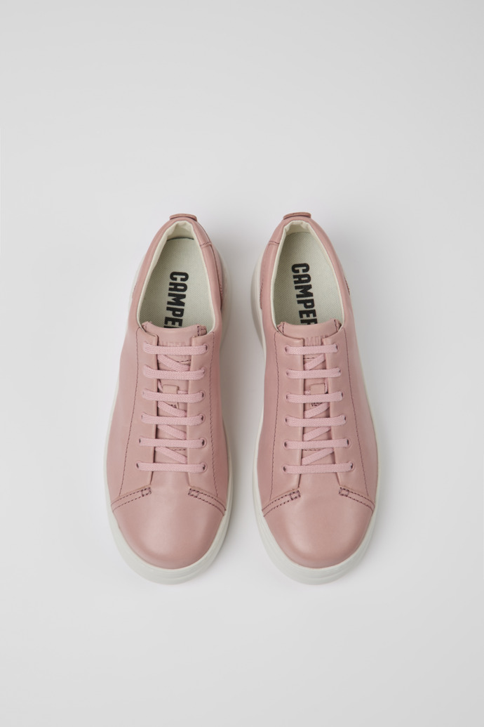Overhead view of Runner Up Pink leather sneakers for women