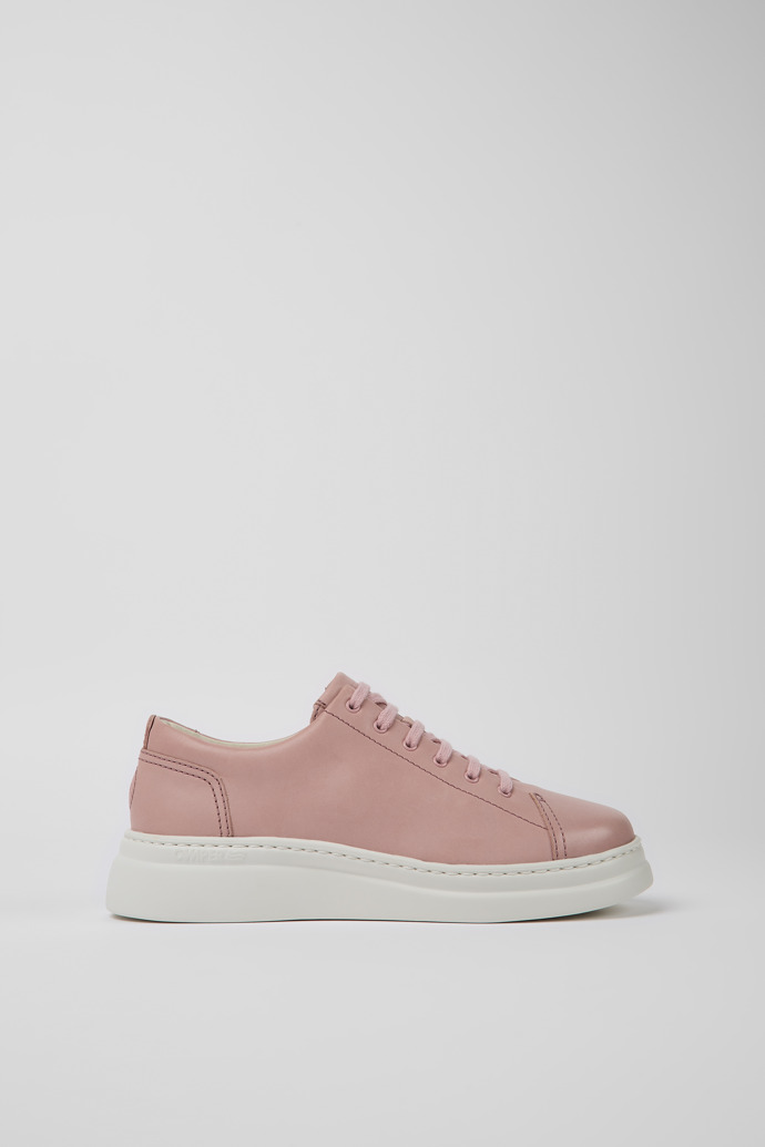 Side view of Runner Up Pink leather sneakers for women
