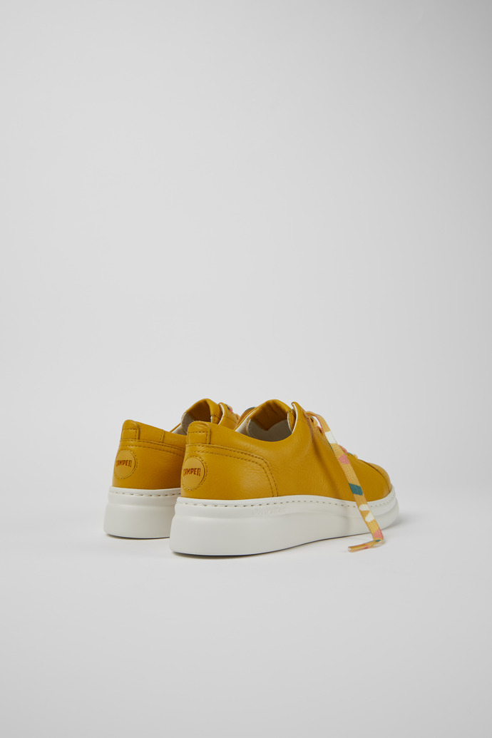 Back view of Runner Up Yellow leather sneakers for women