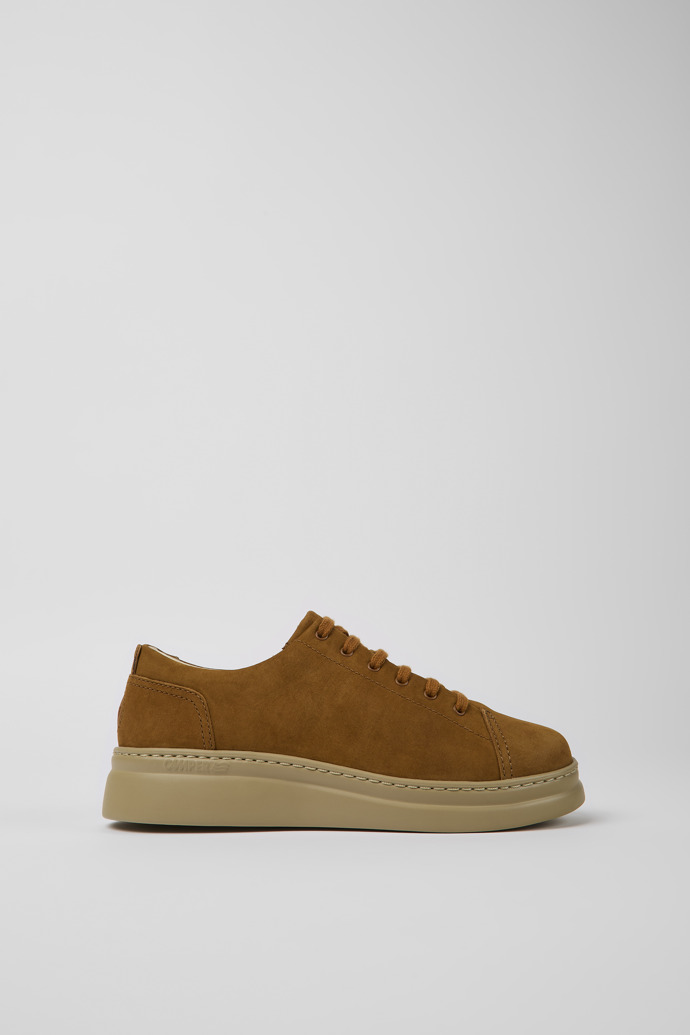 Side view of Runner Up Brown nubuck sneakers for women