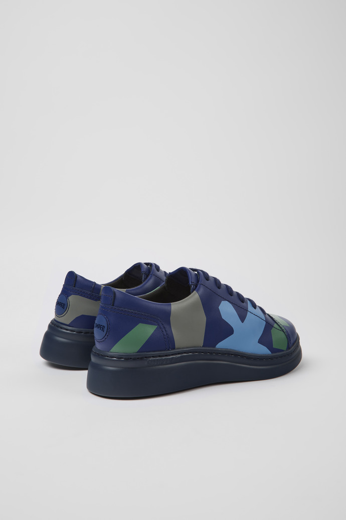 Back view of Twins Blue and green printed leather sneakers for women