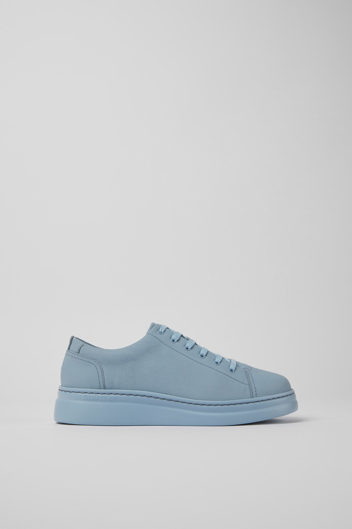 Side view of Runner Up Blue leather sneakers for women