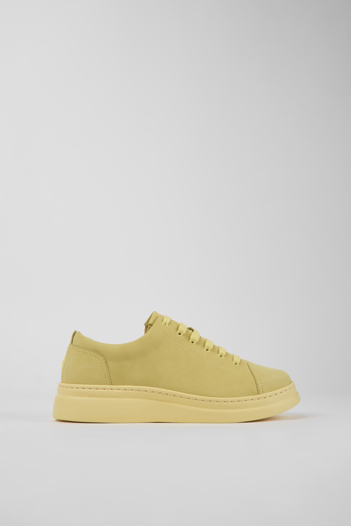 Side view of Runner Up Yellow nubuck sneakers for women