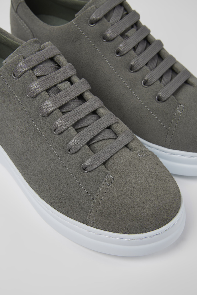 Close-up view of Runner Up Gray nubuck sneakers for women