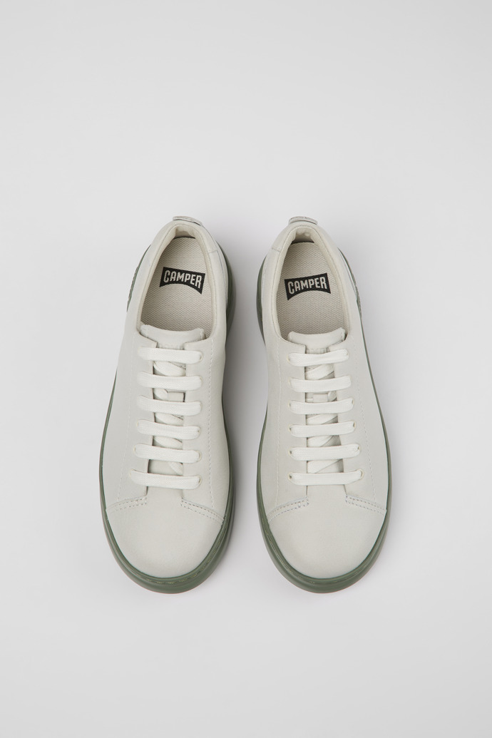 Overhead view of Runner Up White non-dyed leather sneakers for women