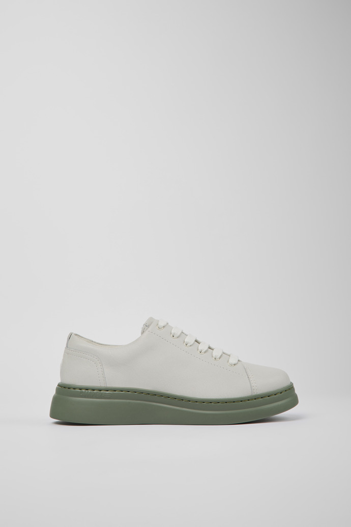 Side view of Runner Up White non-dyed leather sneakers for women