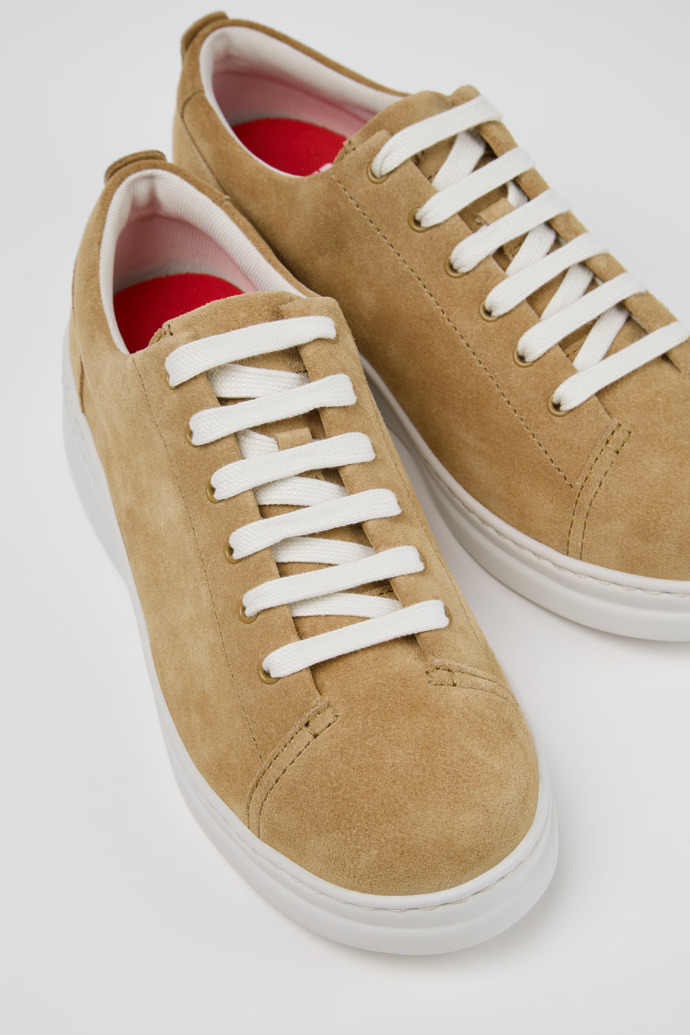 Close-up view of Runner Up Brown Suede Sneakers for Women.