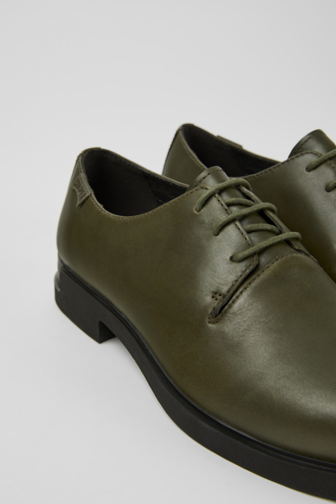Close-up view of Iman Dark green leather shoes for women