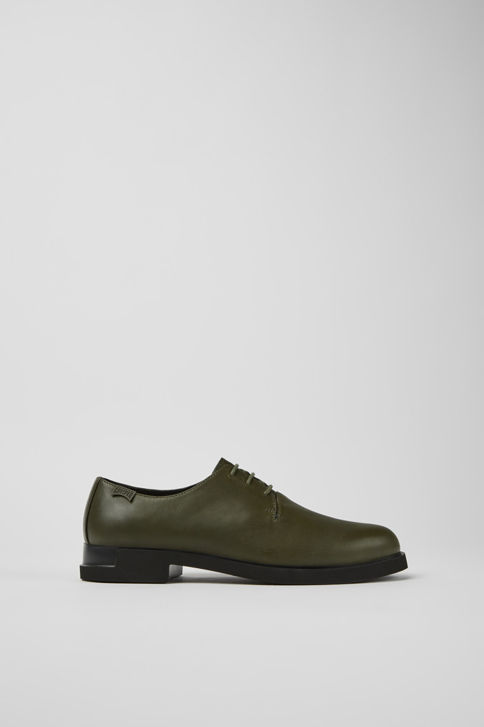 Side view of Iman Dark green leather shoes for women